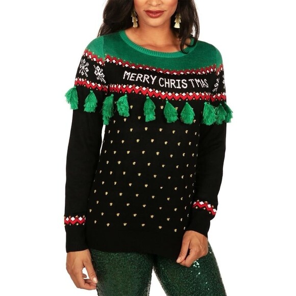 Woman Small TIPSY ELVES Christmas Tree Tassel Ugly Holiday Sweater Party Festive - Picture 11 of 12